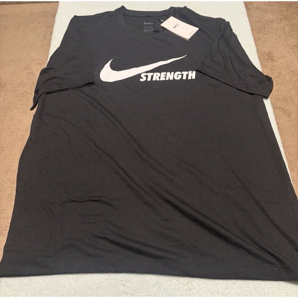 Nike Strength Mens Dri-FIT T-Shirt XL Black White Swoosh Gym Training NWT
